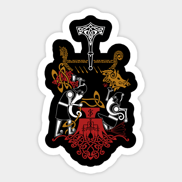 Brokkr and Sindri Dwarven Blacksmiths Norse Mythology Sticker by Art of Arklin